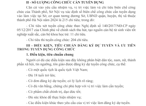 Đối tượng được đăng ký dự tuyển làm việc tại UBND các quận, huyện, thị xã thuộc TP.Hà Nội năm 2024