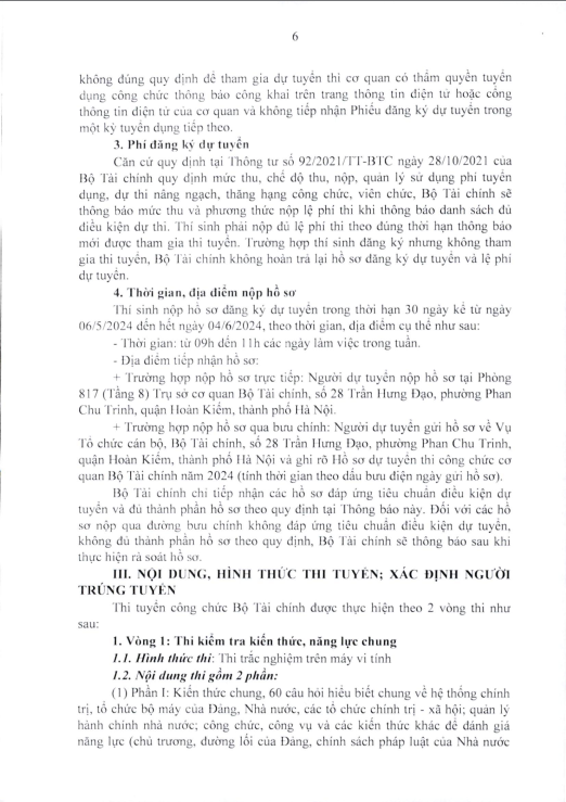 Cơ quan Bộ Tài chính ra thông báo tuyển dụng công chức năm 2024 trang 6
