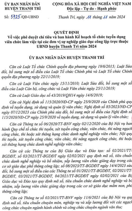 Thông tin tuyển dụng viên chức UBND huyện Thanh Trì, Hà Nội năm 2024 1