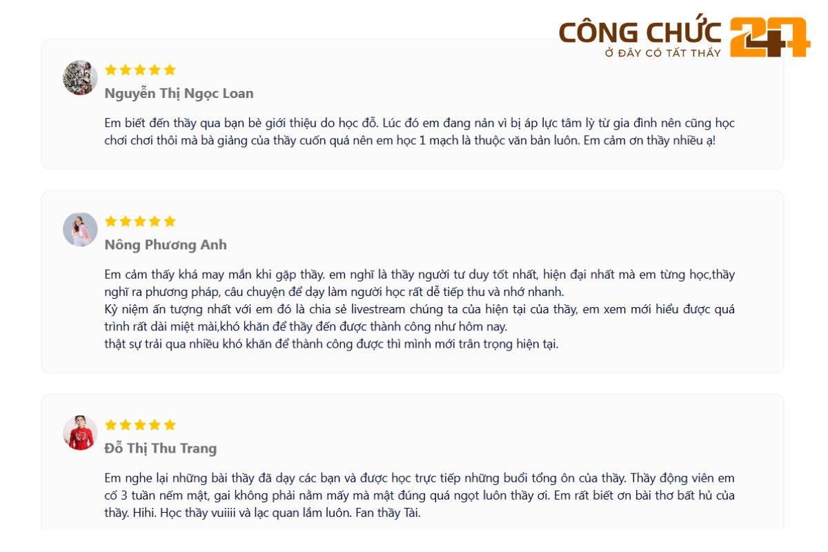 Đánh giá của học viên lớp Thầy Tài Tân Tiến