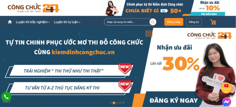 Giao diện trang kiemdinhcongchuc.vn để tạo tài khoản luyện thi rất dễ dùng và thân thiện