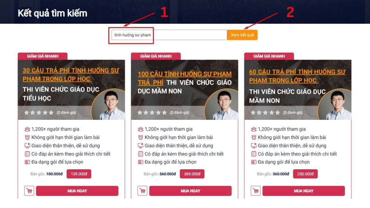 Chọn gói luyện thi tình huống sư phạm phù hợp