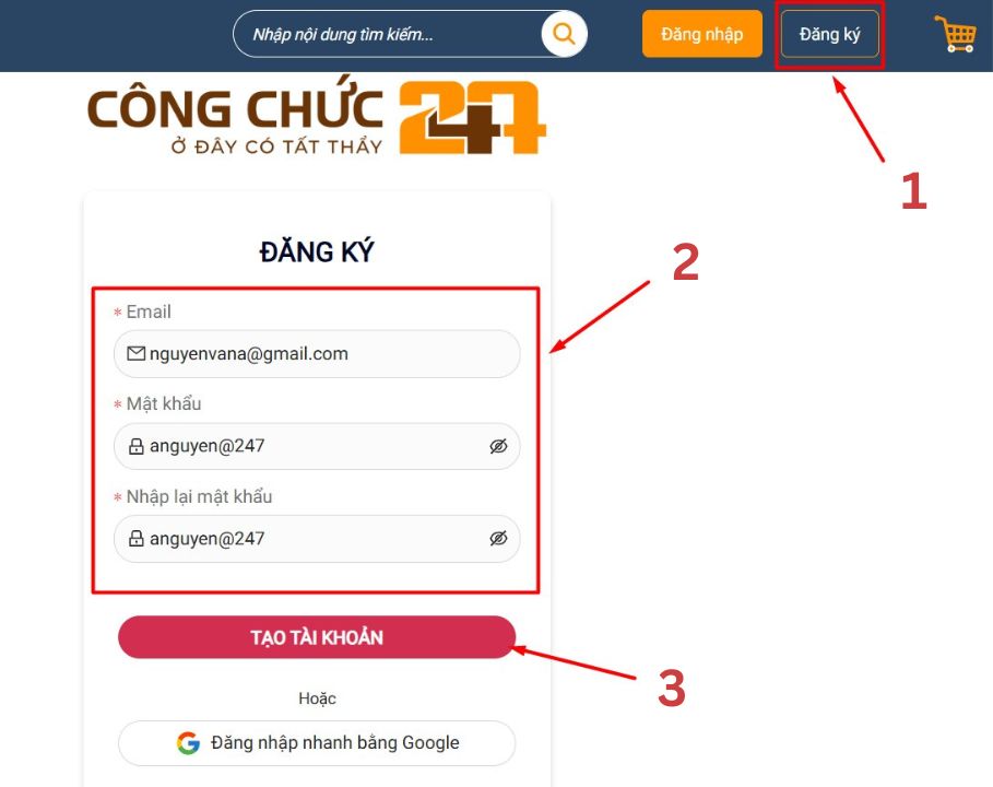 Đăng ký tài khoản luyện thi online