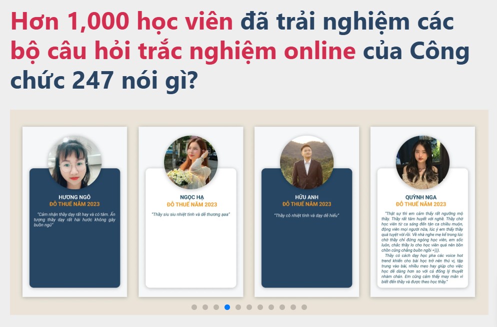 Học viên trải nghiệm bộ câu hỏi luyện thi của Công chức 247