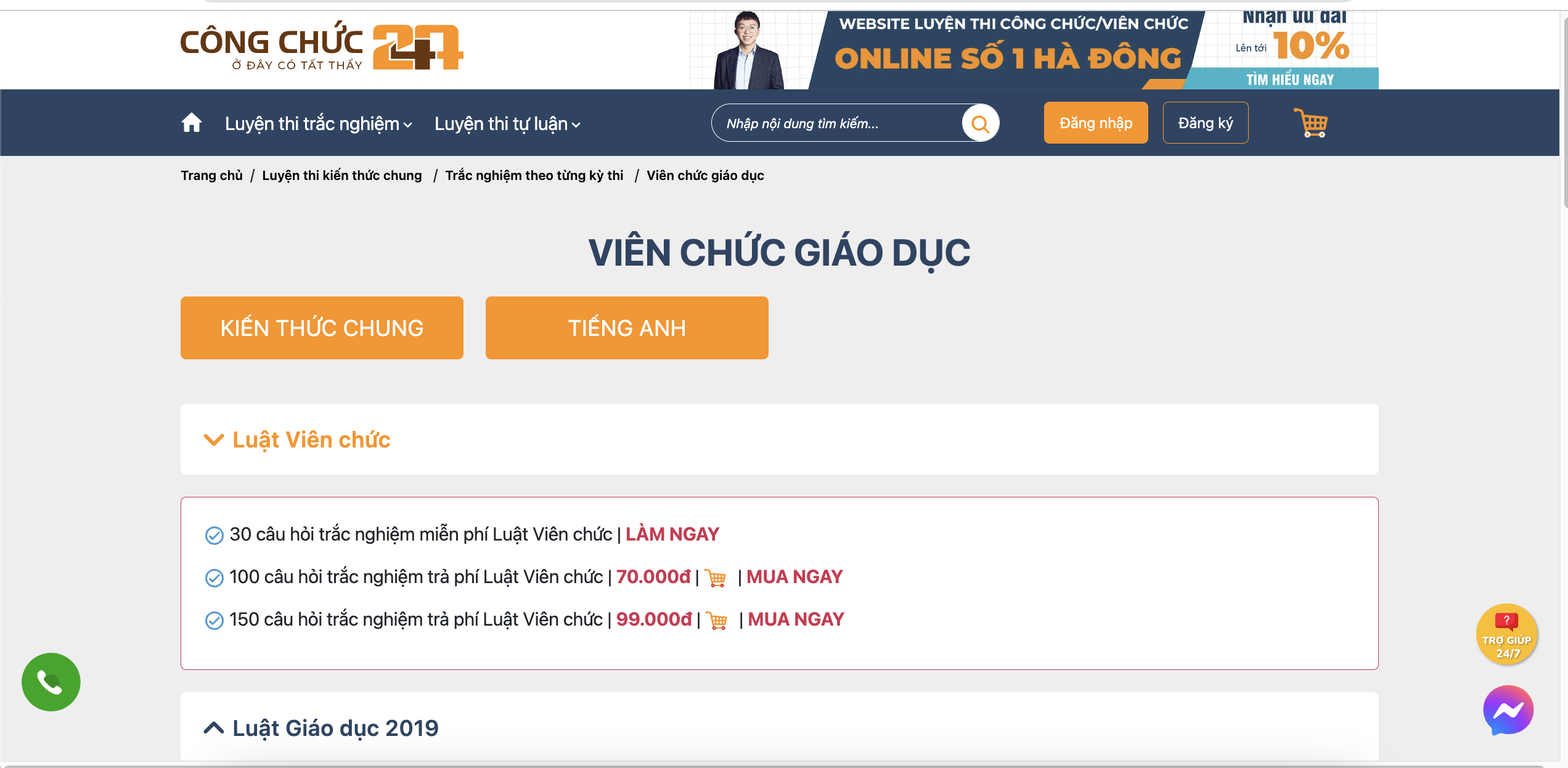 gói trắc nghiệm luyện thi viên chức giáo dục