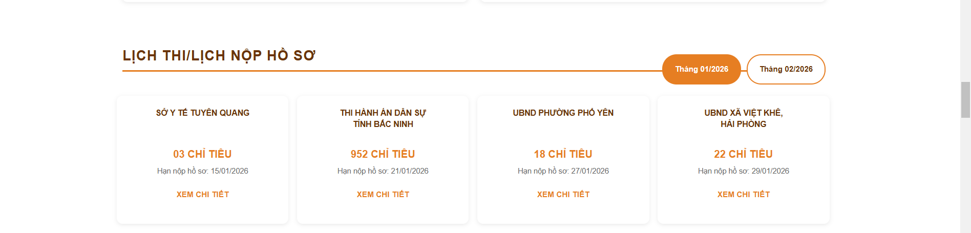 Xem nhanh lịch thi/lịch nộp hồ sơ