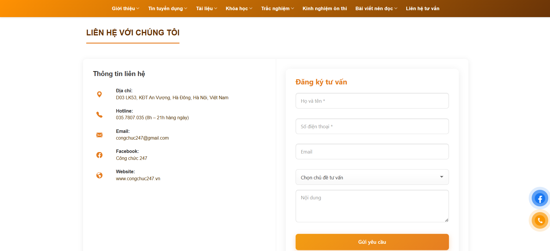 Hướng dẫn Liên hệ tư vấn & Đăng ký tư vấn