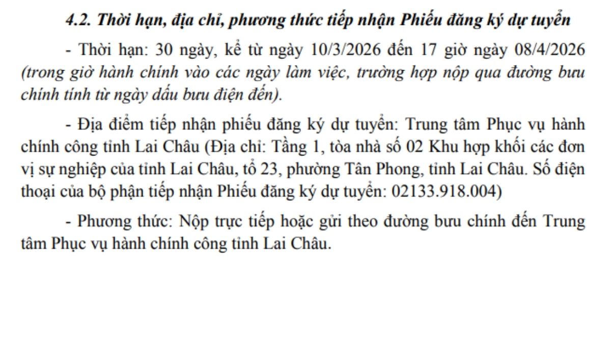 Các mốc thời gian thi tuyển công chức Lai Châu do Sở Nội vụ ban hành 2026