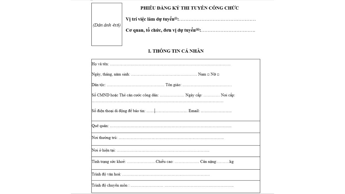 Hướng dẫn điền mục i trong mẫu phiếu đăng ký dự tuyển công chức