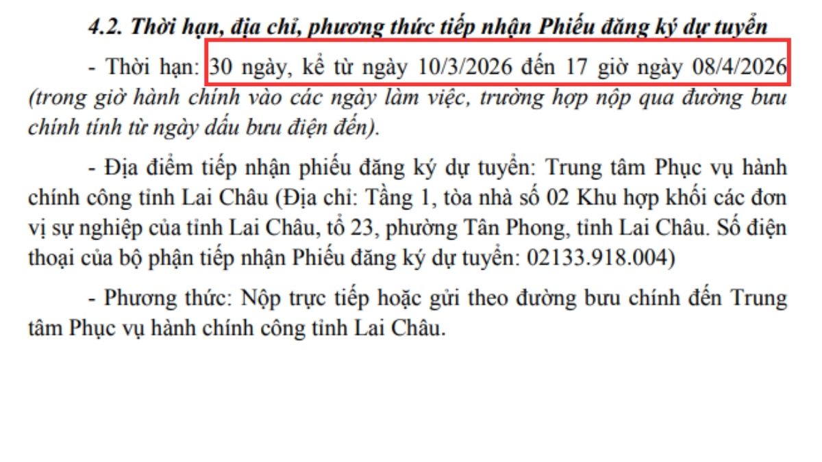 Thông báo chính thức về thời gian tiếp nhận và xét duyệt hồ sơ điều kiện