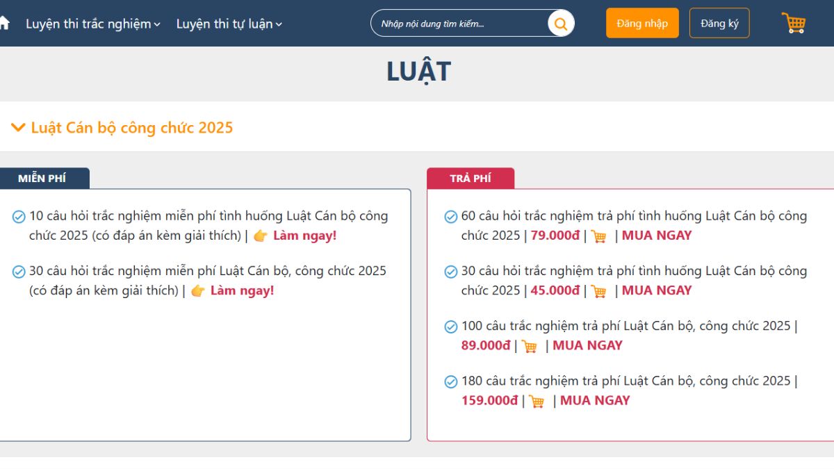Bộ trắc nghiệm trả phí "ngon - bổ - rẻ" chỉ từ 20.000 VNĐ
