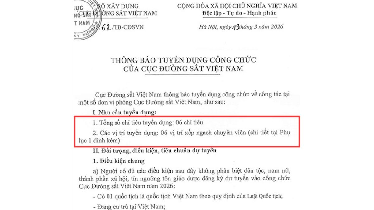 Thông báo mới nhất về tổng số chỉ tiêu cần bổ sung đợt này