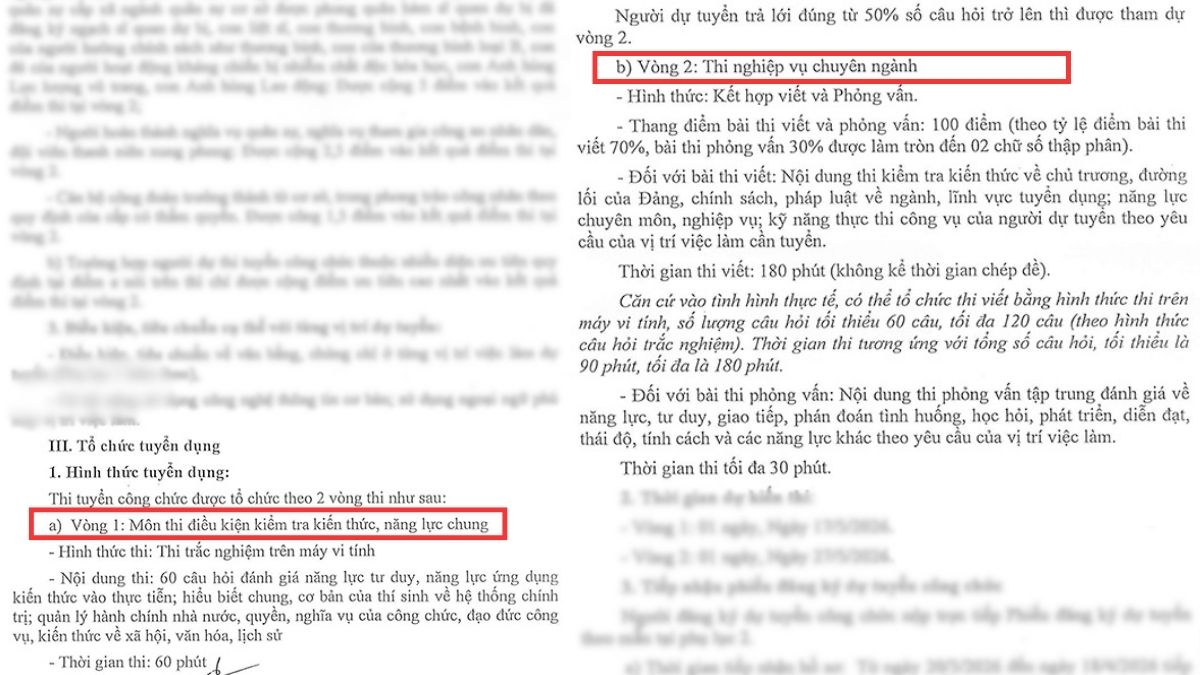 Hình thức tổ chức thi tuyển công chức vòng 1/ vòng 2