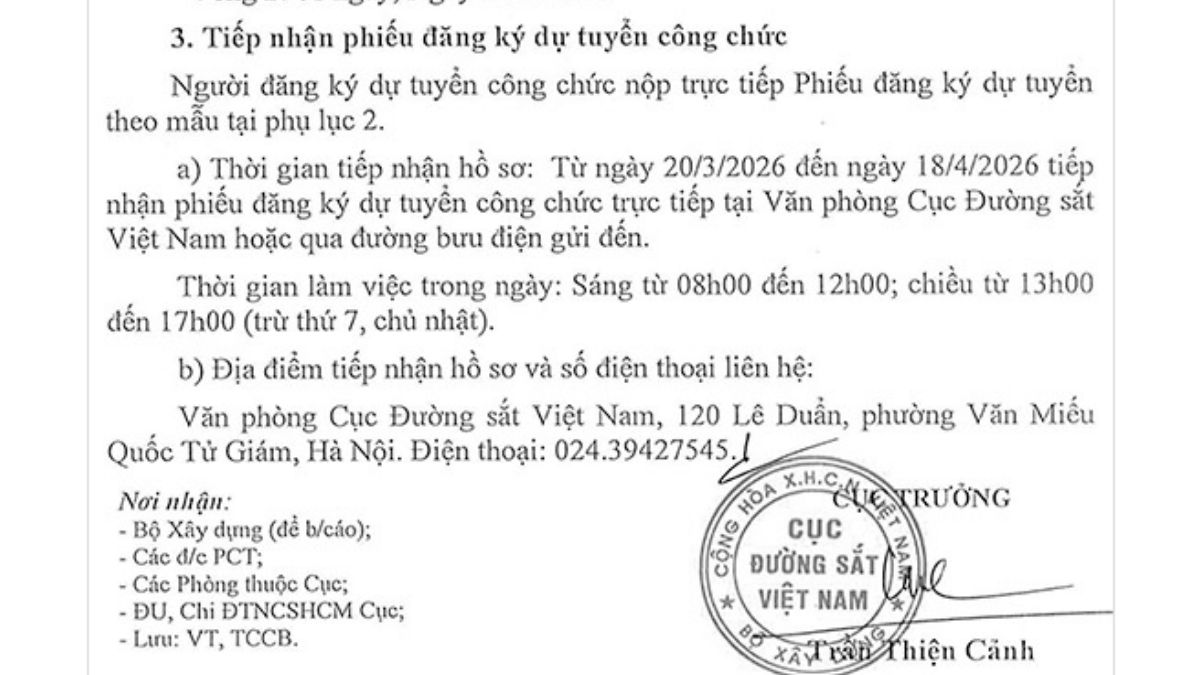 Thông báo chính thức về thời gian và địa điểm tiếp nhận hồ sơ đăng ký